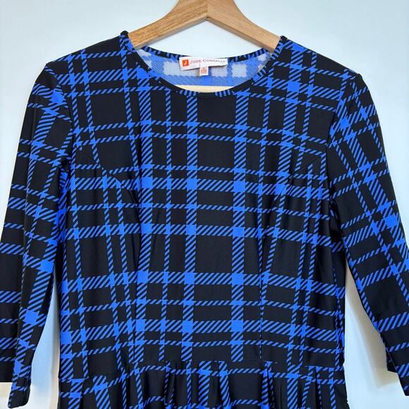 Jude Connally Plaid A Line Dress Size small Blue Black UPF 50+ Beach Resort - Picture 5 of 10